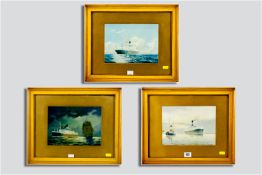 SAMUEL JOHN MILTON BROWN three coloured prints - shipping scenes, 6.75 x 9 ins (17 x 23 cms)