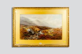 J JACKSON CURNOCK watercolour - extensive landscape showing Crafnant and shepherds and their flock