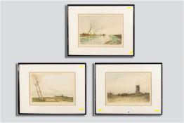 TATTON WINTER three signed lithographs- drover and sheep on a track by a windmill, two figures on