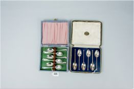 Six cased silver coffee spoons, Sheffield 1945 and six cased silver coffee spoons, Sheffield 1923