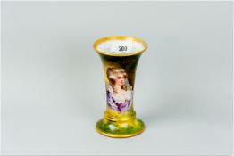 A Royal Bonn gilt decorated hand painted vase showing a young lady standing amongst foliage,