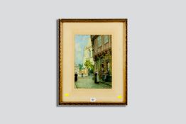 THOMAS ELLISON RCA watercolour - ladies chatting in a doorway on a Continental street, signed and