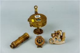 An all brass miniature ship's sextant marked Stanley, London, a three draw all brass pocket