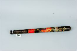 A late Victorian ebonized policeman's truncheon with painted and gilt highlighted decoration, 15.