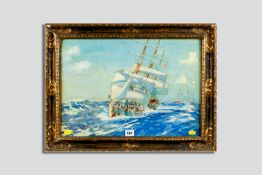 KENNETH DENTON SHOESMITH watercolour - a threemaster in heavy seas with another threemaster in the