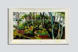 ROWENA WYN JONES (ROWENA WYN) oil on board - treescape, signed, 15.5 x 29.5 ins (39 x 75 cms)