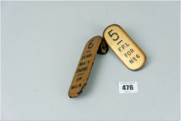 Two original signal box lever brass label numbers, thought to be from the Porthmadog area, one