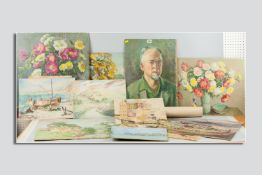 MILES BALMFORD SHARP (1897 - c.1980) a parcel of six oils on board and two watercolours on paper -