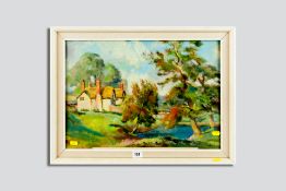 MILES BALMFORD SHARP (1897 - c.1980) oil - rural scene with country house, lake and trees, signed,