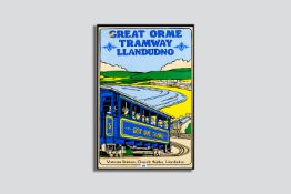 A framed coloured poster - The Great Orme Tramway, Llandudno, 30 x 19.5 ins (66 x 49 cms)