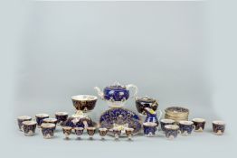 A Victorian cobalt blue and gilt decorated breakfast/teaset to include muffin dish and cover, six