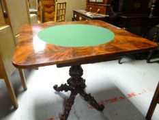A fine quality William IV mahogany fold-over card table to reveal a circular green beize interior,