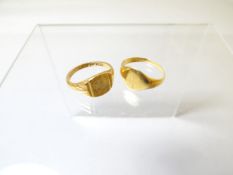 An 18ct yellow gold monogrammed signet ring together with an unmarked believed gold signet ring, 8.