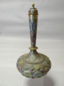 An enamelled yellow metal Persian covered vase, onion shaped and profusely typically decorated in