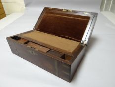 A brass bound rosewood lap desk with fitted interior, 20 ins wide (51 cms)