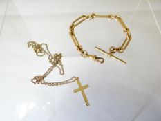 An Italian gold necklace with crucifix pendant, marked 417, 5.9gms together with a believed rose