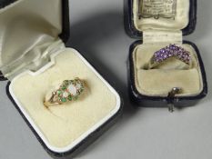 A silver twin row wishbone dress ring, 2.6gms and a 9ct opal/gem-stone cluster ring, 2.2gms