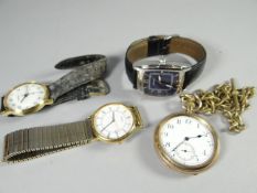 A gold filled pocket watch, a good modern Sekonda wristwatch with leather strap, an earlier