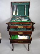 A nice quality mahogany standing cutlery canteen partially complete with EPNS cutlery and containing