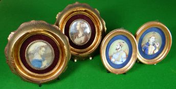 A pair of oval miniature portraits of elegant ladies - one in prayer the other bare breasted, in