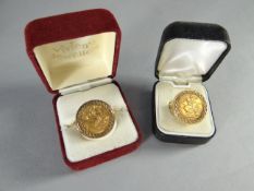 Two gold half sovereign rings, 1908 and 1910, total weight 17.4 gms