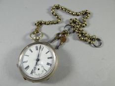 A white metal encased key wind pocket watch 'MARINE EXHIBITION PRIZE MEDAL' with white enamel dial