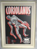 A circa 1970s mounted and framed RSC Theatre poster for 'Coriolanus', 30 x 20 ins (76 x 51 cms)