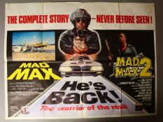 Mad Max / Mad Max 2' Double-Bill British Quad starring Mel Gibson with Tom Chantrell great artwork