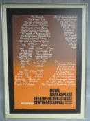 A circa 1970s mounted and framed 'Royal Shakespeare Theatre International Appeal' poster, 30 x 20