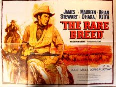 'The Rare Breed' 1966 Western British Quad film poster starring James Stewart on horseback.