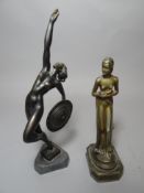 Two Art Deco metallic figures