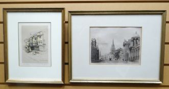 ETCHING PRINT & COLOURED PRINT: 1. Oxford by H Toussaint, 7 x 9 ins (17.5 x 23 cms) and 2. 'The