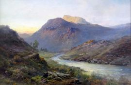 ALFRED de BREANSKI SNR oil on canvas - Scottish highlands with sheep grazing on a river-bank at