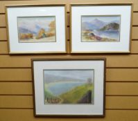 PAIR OF WATERCOLOURS & ONE PASTEL: landscape watercolours, unsigned, 7 x 10 (18 x 26 cms), river-