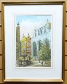 WATERCOLOUR: Continental-city with fountain, indistinctly signed and entitled, 13.25 x 9.25 ins (