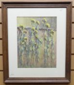 OIL ON PAPER: Unknown artist - sun-flowers, monogrammed, 12.25 x 9.5 ins (32 x 24 cms) MOUNTED AND