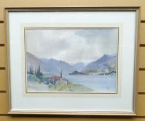 WATERCOLOUR: William Grant Murray - Lake Como with church, monogrammed, 10 x 14.5 (26 x 37 cms)