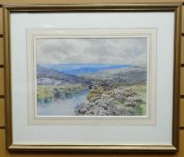 WATERCOLOUR: S Morrish - upland river scene, signed and dated 1895, 9.5 x 13.5 ins (24 x 35 cms)