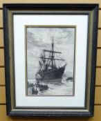 ENGRAVING PRINT: C W Wyllie - portrait of 'France' a national line steamer, entitled fully verso,
