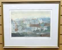 LIMITED EDITION (17/75) COLOURED PRINT: Unknown artist - town view entitled 'Mont Durand',