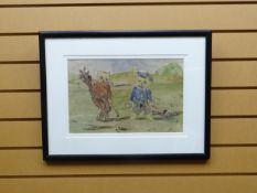 WATERCOLOUR: Follower of Louis Wain - two comic cats playing golf, unsigned, 10 x 15.5 ins (25 x