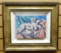 OIL ON BOARD: Mike Knowles - abstract, signature to label verso and dated 2011, 7 x 9.5 ins (18 x 24