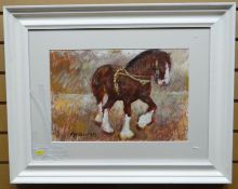 MIXED MEDIA: Aneurin Jones - bridled show horse, signed, 11.75 x 17.25 ins (29 x 44 cms) FRAMED