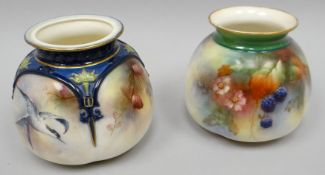 Two Hadley's of Worcester blush ivory flared globular vase, one painted all-round with bramble and