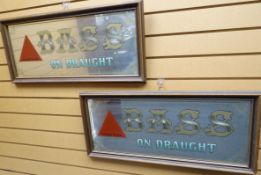 A pair of Bass 'On Draught' bar advertising mirrors, 32 x 14 ins (81 x 36 cms) including frames
