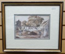 WATERCOLOUR: Early Nineteenth Century School - village with figures, unsigned, 6 x 8.75 ins (15 x 22