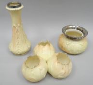 Three various Locke & Co blush ivory leaf-moulded vases