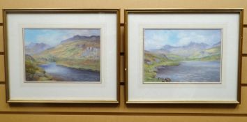 WATERCOLOURS - A PAIR: G Oliver - Snowdonia scenes, signed, 7 x 10 ins (17 x 25 cms) IN GILT