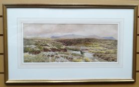WATERCOLOUR: W.S. Morrish - moorland landscape, signed and dated 1889, 8 x 19.5 ins (20 x 50 cms)