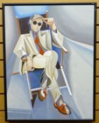 OIL ON CANVAS: Alex Campbell - entitled verso 'Man in a Deck Chair', signed, 25 x 19.25 ins (64 x 49